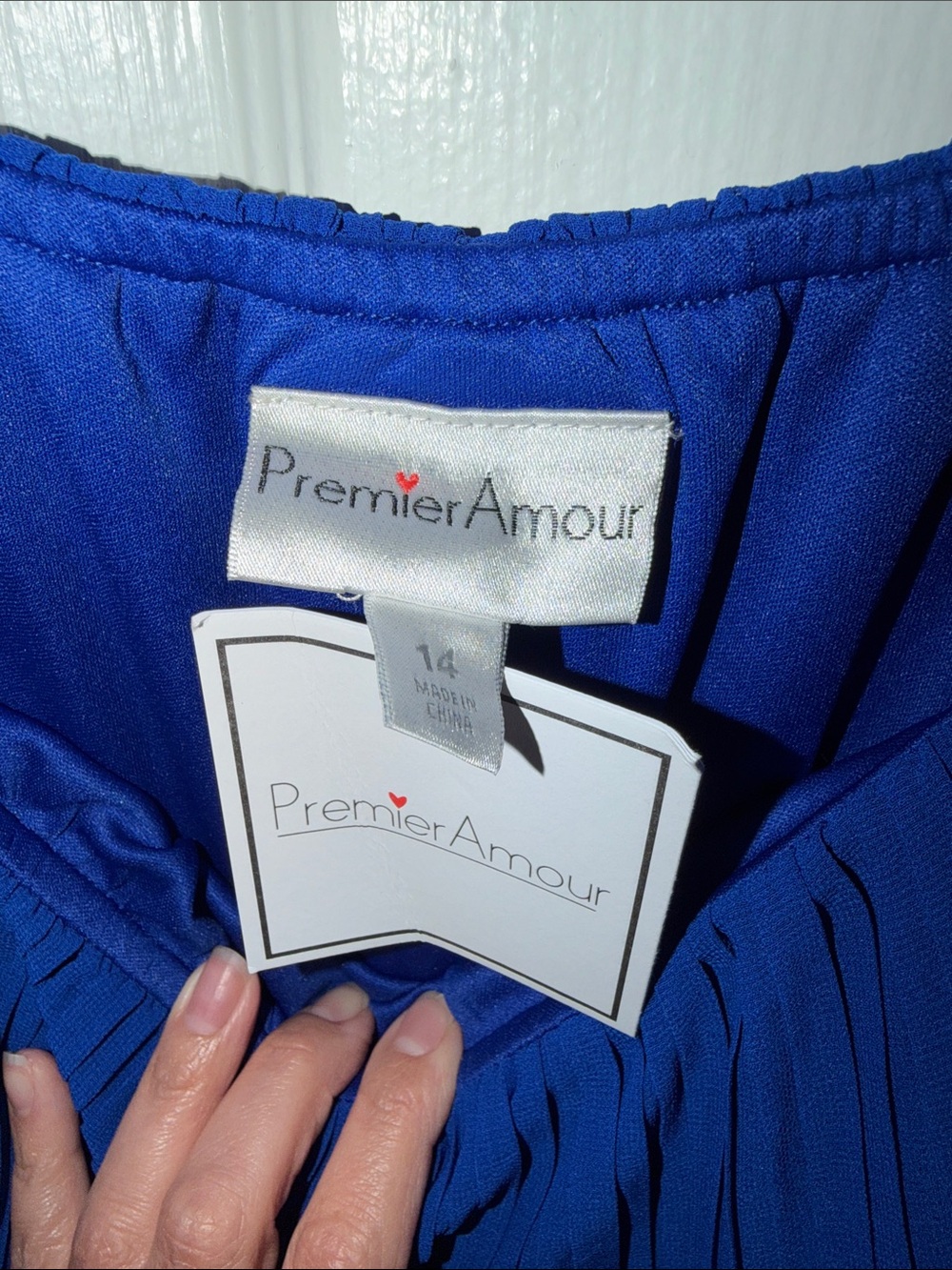 Off-the-Shoulder Royal Blue Pleated Midi Dress - Picture 3 of 6